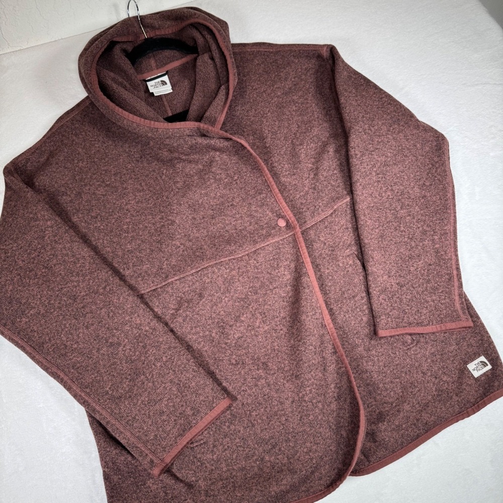 The North Face Womens Crescent‎ Wrap Fleece Snap Front Hooded Jacket Brown Sz L